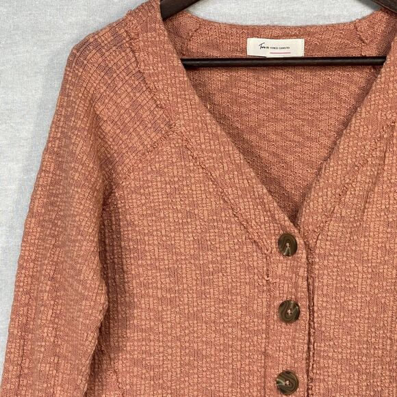Vince Camuto Two Cardigan Women S Orange Textured Stretch Knit Long Sleeve C06 - Picture 9 of 14
